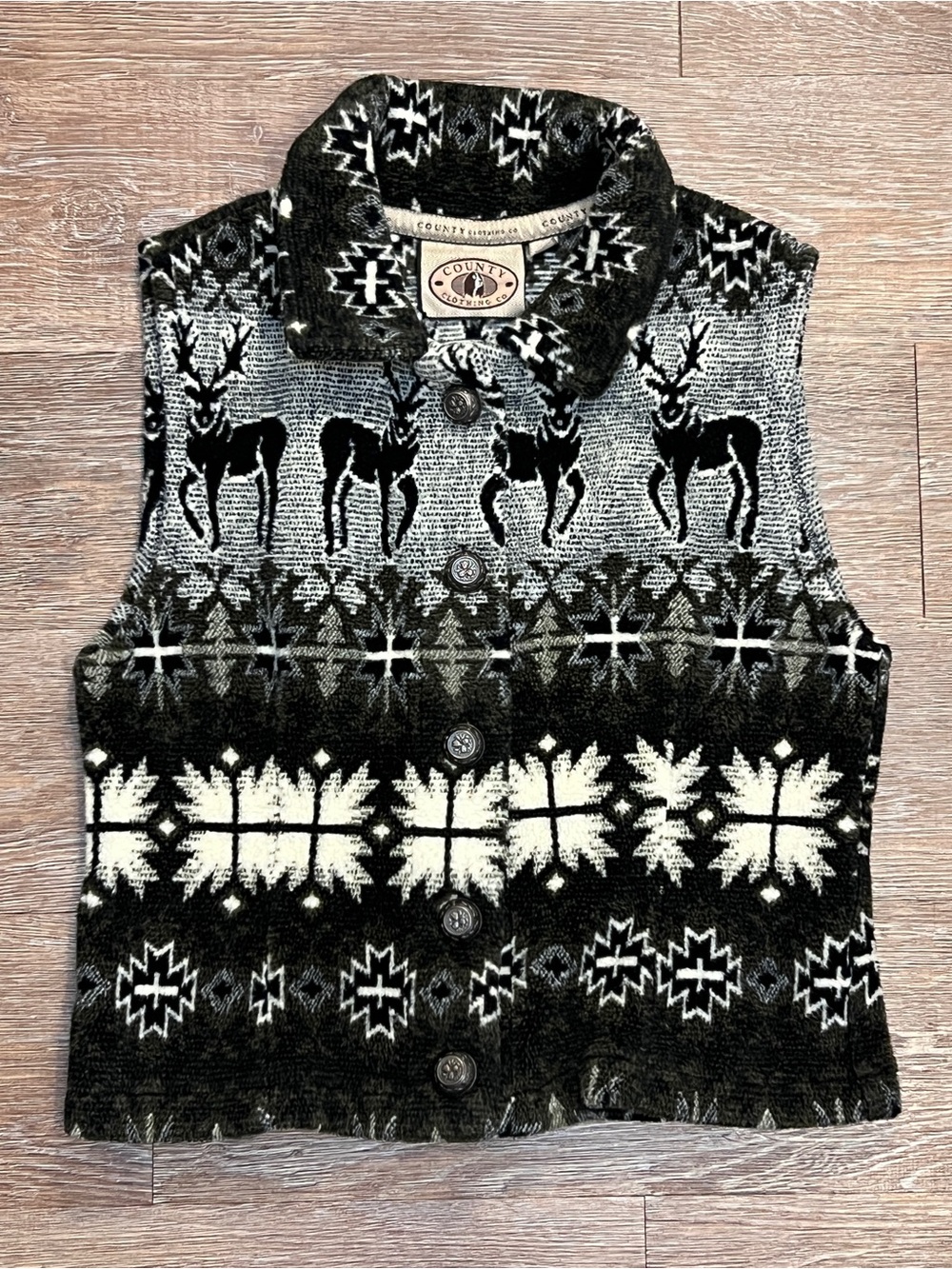 County Clothing Co Vintage Fair Isle Reindeer Knit Vest | Size: Small - Picture 1 of 7